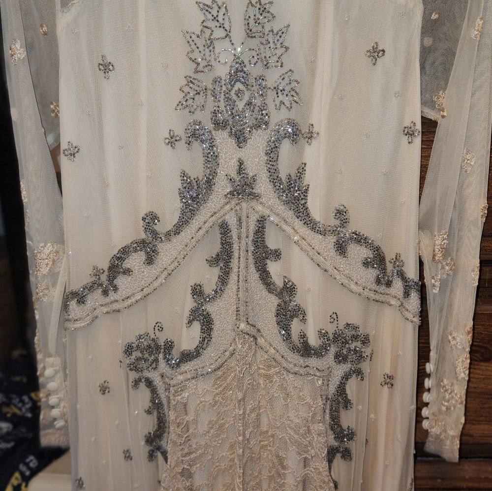 Beautiful hand beaded & lace w/open back dress.
